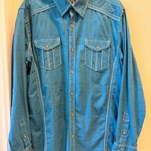Buckle Teal Blue Long Sleeve Casual Button-Down Shirt